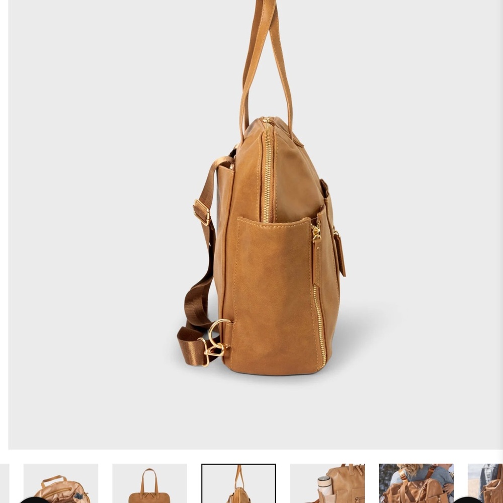 Tan Leather Tote Backpack Diaper Bag - Women - Picture 5 of 12